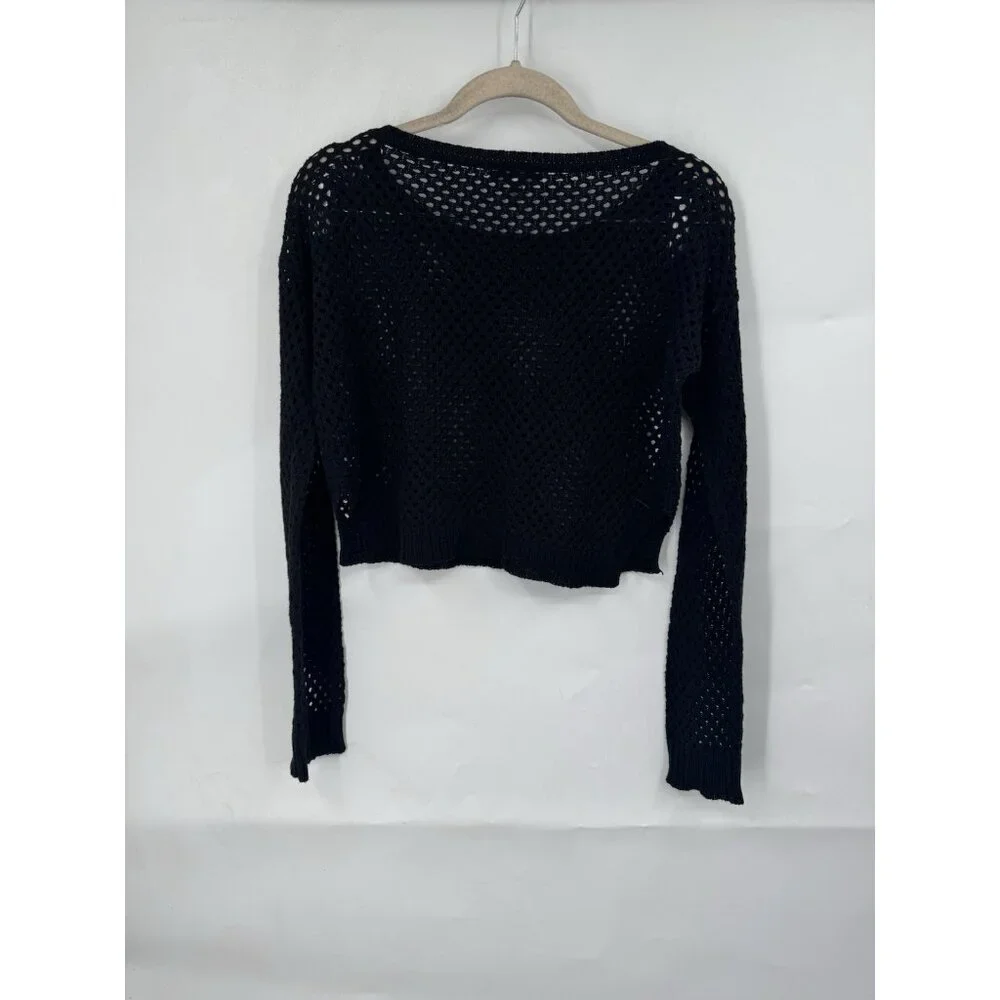 Delia's Rave Witchy Goth Retro Y2K Sheer‎ Knit Crop Top Women M Black Open Knit